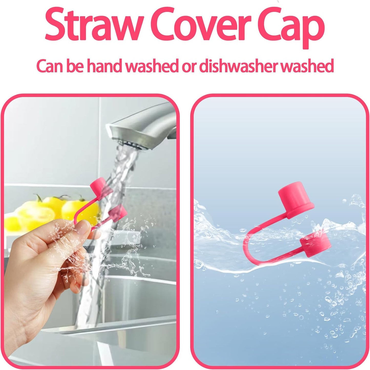 6PCS Silicone Straw Covers Cap Compatible with Stanley Cup 30-40 oz Tumbler with Handle 10mm Straw Toppers，Dust-Proof Reusable Straw Cover for Stanley Cup Accessories (Black)