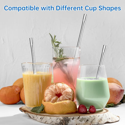 NiHome 8PCS Stainless Steel Straws Fit for Stanley 40oz 30oz 20oz 14oz Tumblers, 4 Lengths Reusable Drinking Straws with Cleaning Brushes and Pouch, 9mm Wide Straws for Boba, Smoothie, Dishwasher Safe