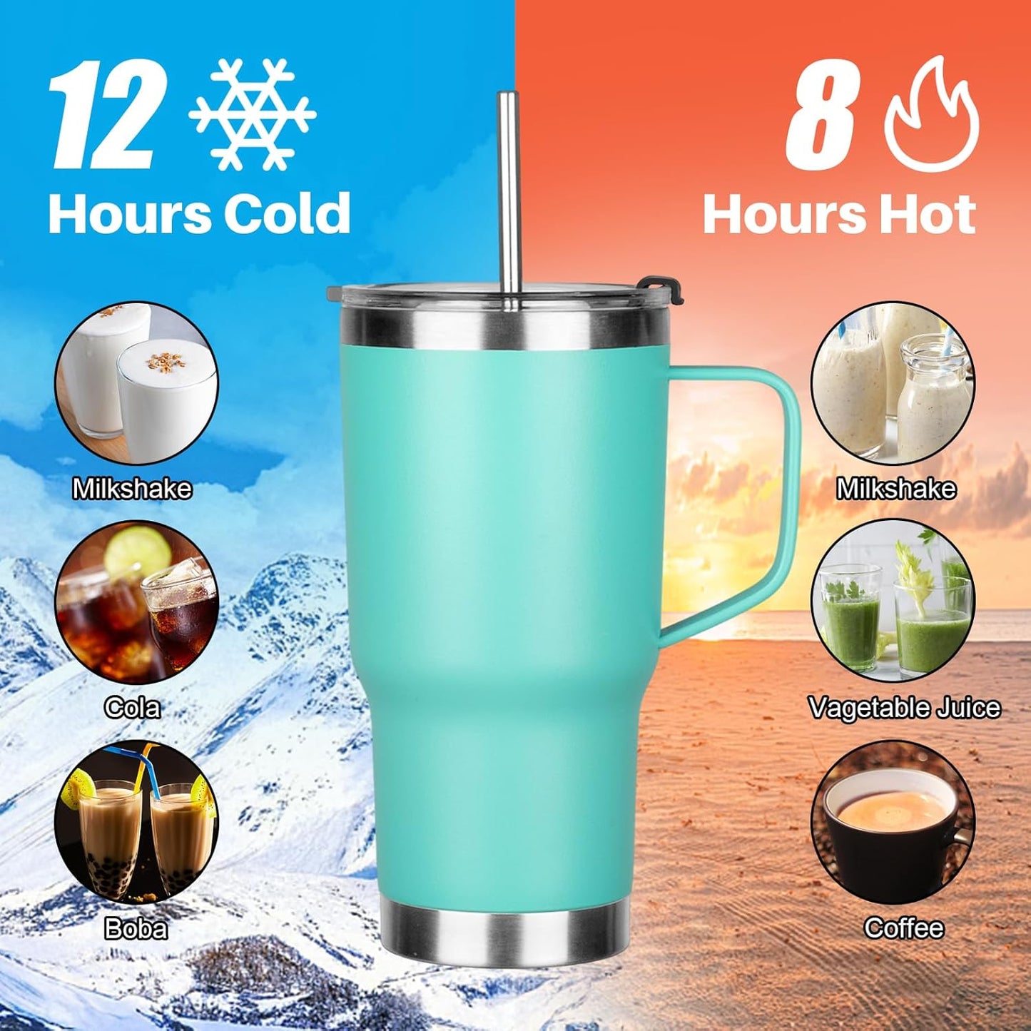 20 oz Tumbler with Handle, Stainless Steel Insulated Tumbler with Lid and Straw, Double Wall Vacuum Coffee Mug Tumbler, Insulated Coffee Thermal Cup for Cold and Hot (Light Purple)