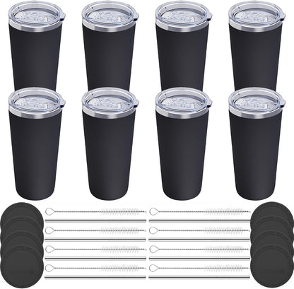 GGQ 20oz Travel Coffee Tumbler Food-Grade 304 Stainless Steel Vacuum Insulated Double Wall Leak-Proof Lid Reusable Straw Hot and Cold Drinks Cup Holder Friendly (Light Blue)