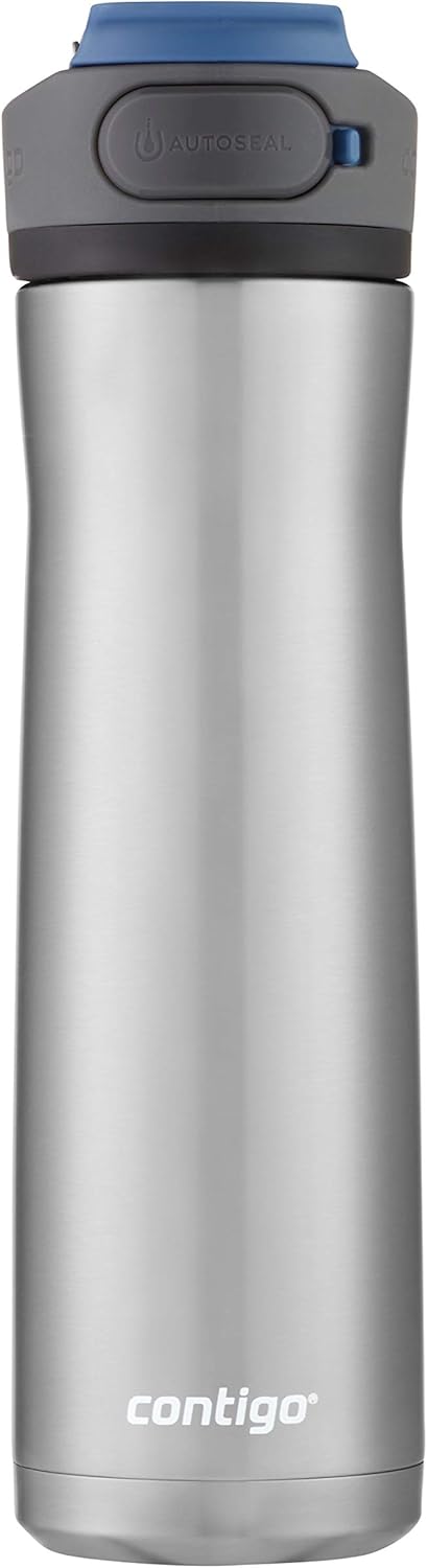 Contigo Cortland Chill 2.0 Vacuum-Insulated Stainless Steel Water Bottle, Spill-Proof Sip Technology, Interchangeable Lid, 24oz, Steel/Licorice, Perfect for Fitness Travel Everyday Use