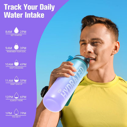 Sahara Sailor Water Bottle 32oz, Durable and Leakproof Water Bottles Motivational with Time Marker, Tritan, BPA Free, Wide Mouth with Easy Clean Brush for Gym, Travel, Home, School, Office (1 Bottle)