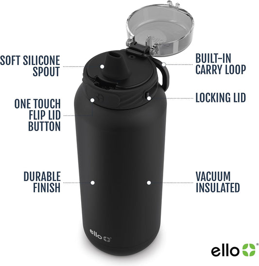 Ello Cooper 22oz Stainless Steel Water Bottle with Straw and Carry Handle, Double Walled and Vacuum Insulated Metal, Leak Proof Locking Lid with Soft Silicone Spout, Reusable, BPA Free, Lilac