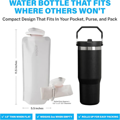Vapur Collapsible Water Bottle with Carabiner - 34oz (1L), Night Blue - Flexible and Lightweight Water Bottle for Travel, Concert, Hiking, and Outdoor Adventures - BPA-Free, Dishwasher-Safe, Freezable