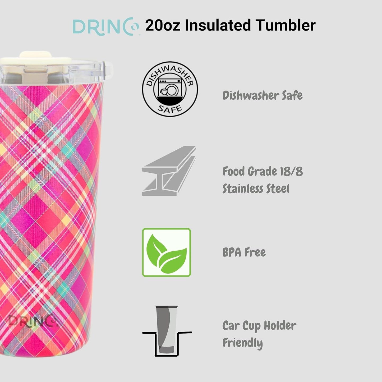Drinco - 20 oz Stainless Steel Tumbler | Double Walled Vacuum Insulated Mug With Lid, 2 Straws, For Hot & Cold Drinks (20oz Dragonfly)