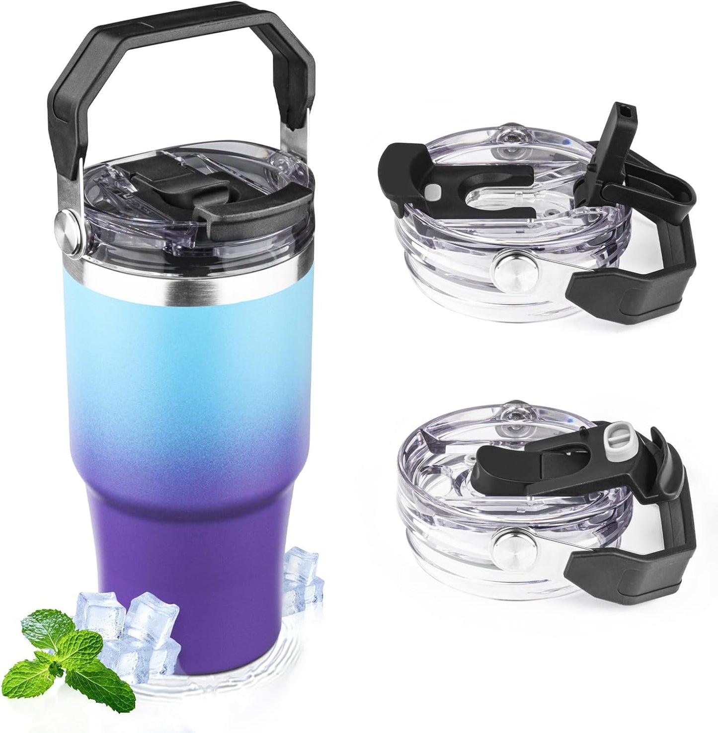 30oz Tumbler with Handle and Flip Straw Lid Double Wall Insulated Travel Coffee Mug Stainless Steel Vacuum Insulated Coffee Tumbler Cup for Hot and Cold Beverages,Leak-proof&BPA-free (30oz,Black)