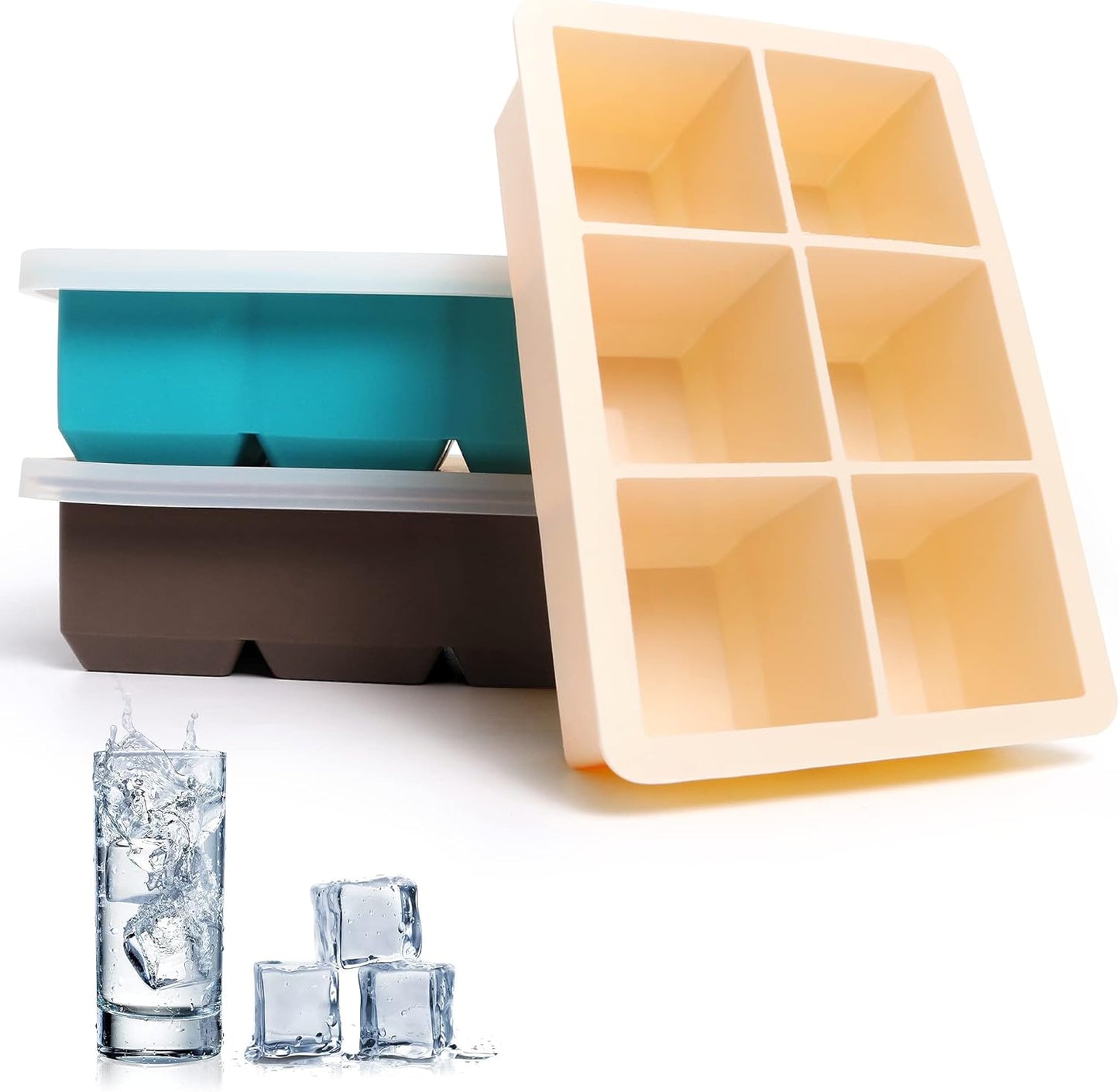 Excnorm Silicone Ice Cube Trays 3 Pack - Large Size Silicone Ice Cube Molds with Leak Proof Removable Lid Square Ice Cube Tray And BPA Free for Cocktail,Whiskey, Stackable Flexible Ice