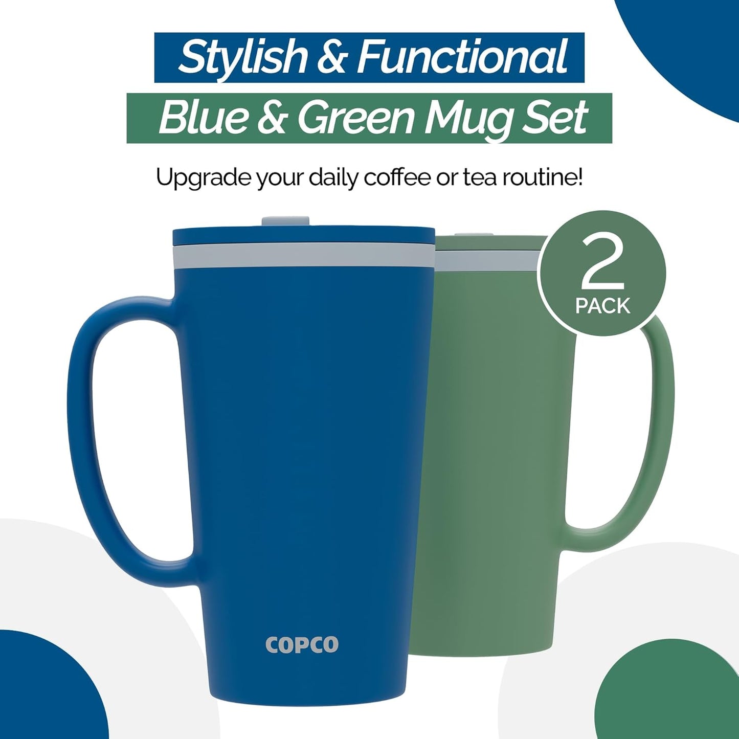 Copco Cone Desk Mug, 16 oz (Set of 2) - Double Wall Insulated Mugs with Handle, Reusable Tumbler Set with Twist-Off Spill Resistant Lid, BPA-Free, Microwave & Dishwasher Safe (Orange/Mustard)