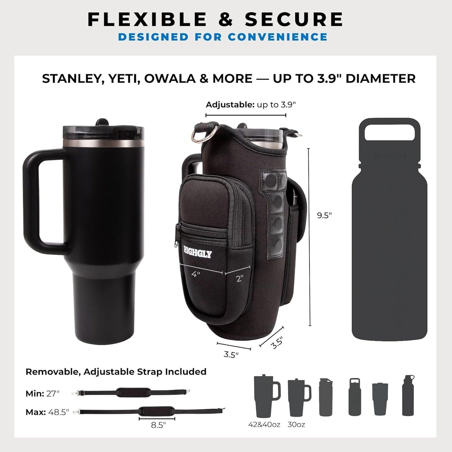 Tumbler Carrier Bag for Stanley & Owala 30–40oz, Magnetic Water Bottle Holder for Gym Equipment, Crossbody Cup Holder with Phone Pocket