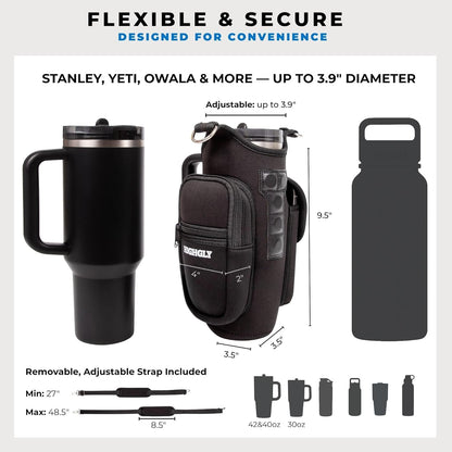 Tumbler Carrier Bag for Stanley & Owala 30–40oz, Magnetic Water Bottle Holder for Gym Equipment, Crossbody Cup Holder with Phone Pocket