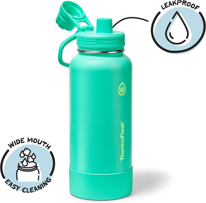 ThermoFlask Insulated Water Bottle with Spout Lid (24 oz, Lemonade Stand) - Leakproof, Stainless Steel Water Bottle for Cold & Hot Drinks, Travel & Daily Hydration