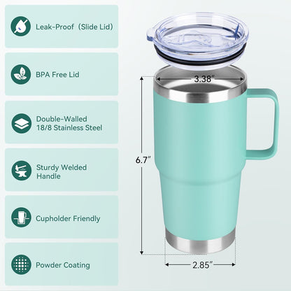 HASLE OUTFITTERS 20oz Tumbler with Handle & Lid, Insulated Stainless Steel Travel Mug, Leakproof Cup for Coffee, BPA-Free Double-Wall Vacuum Tumblers for Hot/Cold Drinks, Commuter, Gym, Office, Blue