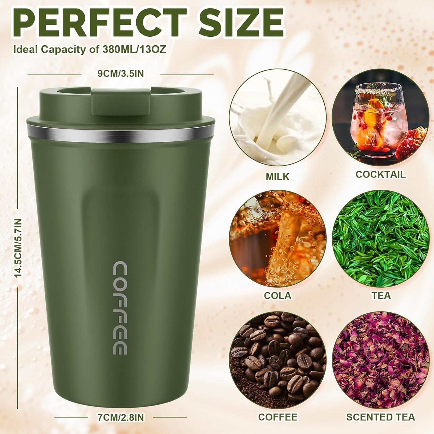MOMSIV 12oz Travel Mug, Insulated Coffee Cup with Leakproof Lid, Travel Coffee Mug Vacuum Stainless Steel Double Walled Reusable Coffee Cup for Hot and Cold Water Coffee