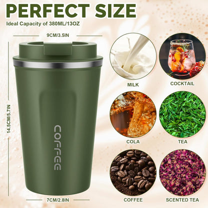 MOMSIV 12oz Travel Mug, Insulated Coffee Cup with Leakproof Lid, Travel Coffee Mug Vacuum Stainless Steel Double Walled Reusable Coffee Cup for Hot and Cold Water Coffee