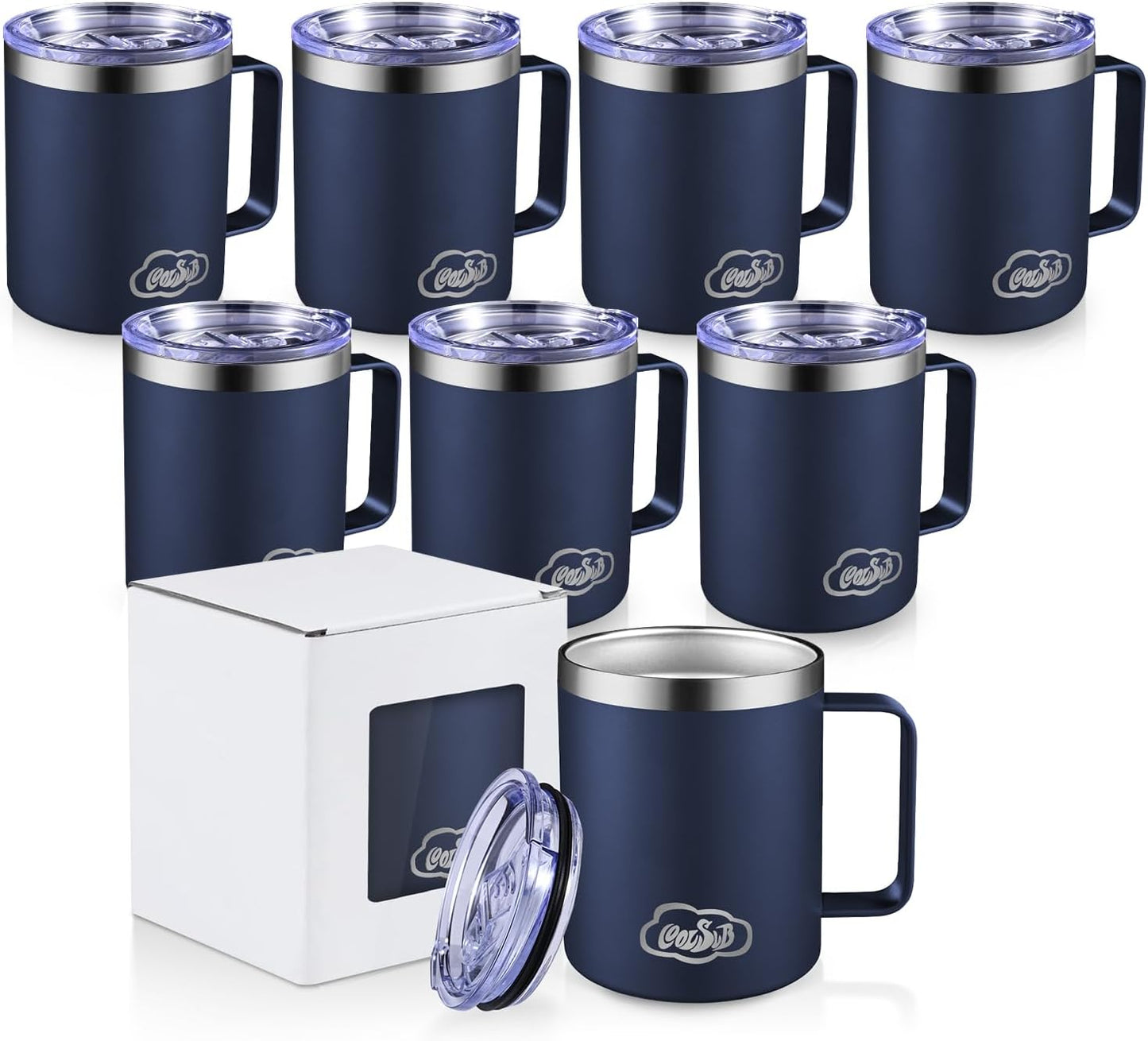 12oz Insulated Coffee Mug with Handle, Stainless Steel Wide Mouth Travel Tumblers with Lid, Double Wall Vacuum Coffee Cup for Camping, Office, Army Green 4 Pack