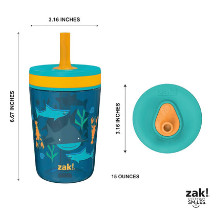 Zak Designs 15oz Bluey Kelso Tumbler Set, Leak-Proof Screw-On Lid with Straw Made of Durable Plastic and Silicone, Perfect Bundle for Kids, 2 Count (Pack of 1) - Colors B