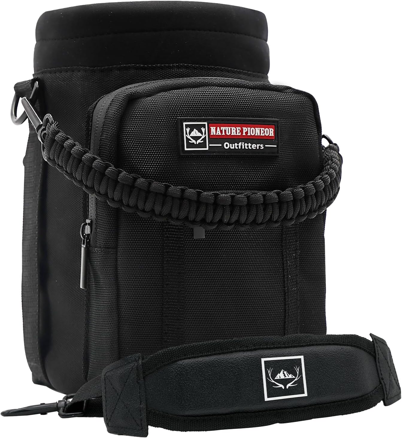 NATURE PIONEOR Water Bottle Holder with Adjustable Strap - 26/32/36/40/46/64oz Insulated Water Bottle Sling Carrier with Paracord Handle & 2 Pockets, Outdoor Sports, Hiking, Camping, Gym