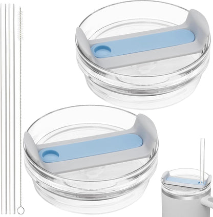 40oz Tumbler Lid Compatible for Stanley, 2 Pack Replacement Tumbler Lids Fit for Stanley Quencher 2.0 Tumbler 40 OZ, with Straws and Cleaning Brush (Orchid)