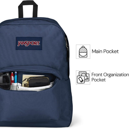 JanSport SuperBreak One Backpacks - Durable, Lightweight Bookbag with 1 Main Compartment, Front Utility Pocket with Built-in Organizer - Premium Backpack, Black - Colors B