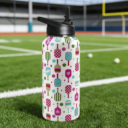 32 oz Pickleball Insulated Water Bottle with Straw - Pickleball Gym Hiking Sports Coffee Mug | Perfect Pickleball Gifts for Women, Pickleball Decor Accessories