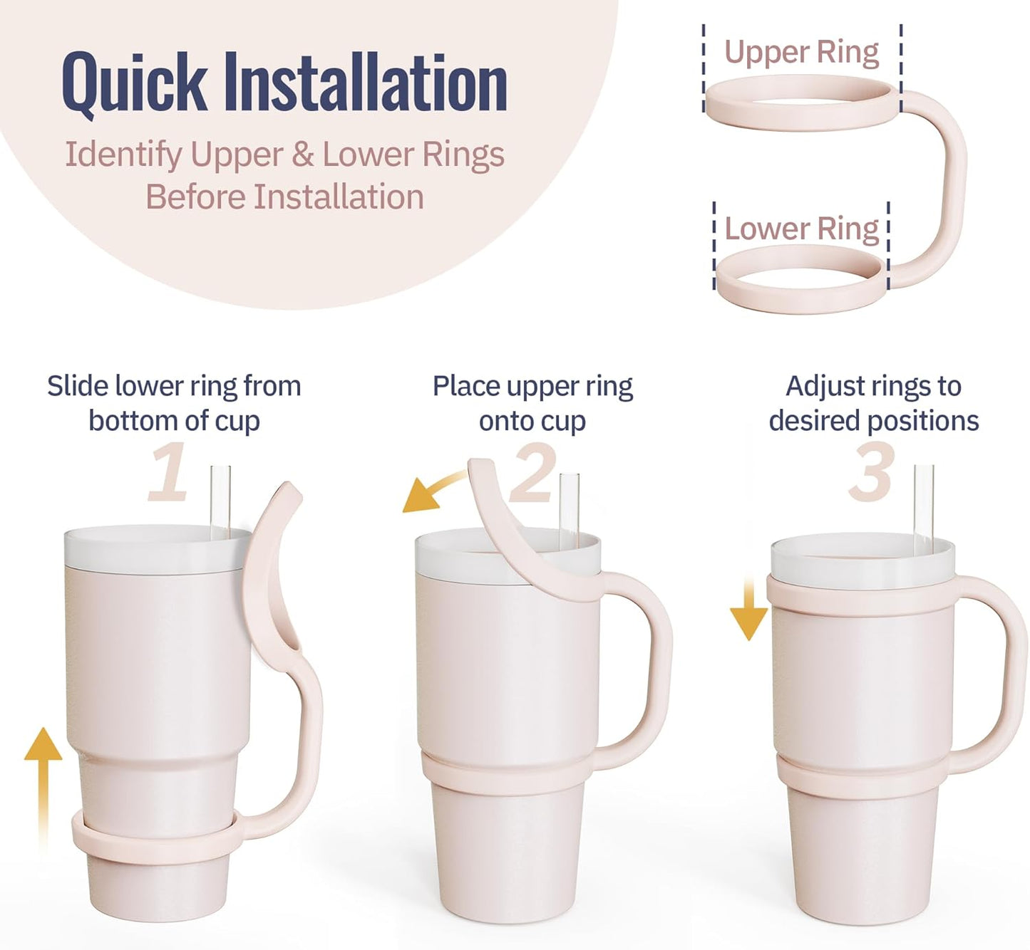 NiHome Tumbler Handles Compatible with 20oz Stanley Quencher 20oz YETI Rambler Tumblers, Silicone Tumbler Handles for Home Travel Outdoors Daily Use, BPA-Free and Dishwasher Safe (Cream)