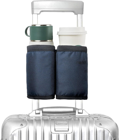 riemot Luggage Travel Cup Holder Free Hand Drink Carrier - Hold Two Coffee Mugs - Fits Roll on Suitcase Handles - Gifts for Flight Attendants Travelers Accessories Carbon Black