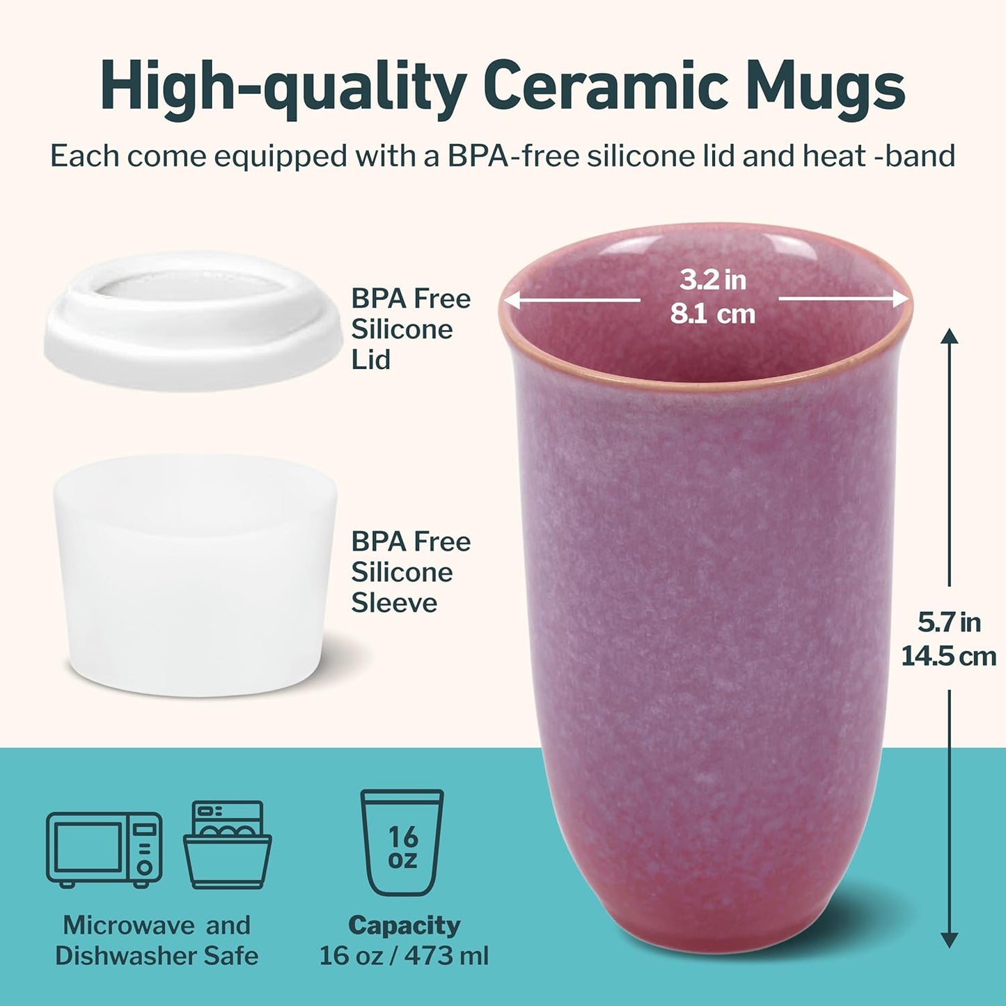 NOVA CERAMICS Coffee Tumbler – Travel Mug - On the Go Coffee Mug – Microwave & Dishwasher Safe Green Coffee Tumbler - Gifts For Women Men Him Her – 16oz – Monsoon