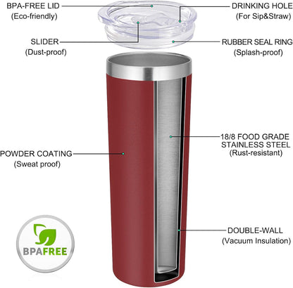 VEGOND Stainless Steel Skinny Tumbler, 20 oz Vacuum Insulated Tumbler with Lid and Straw, Double Wall Coffee Cup, Travel Mug for Cold Hot Drinks, Light Pink 1 Pack