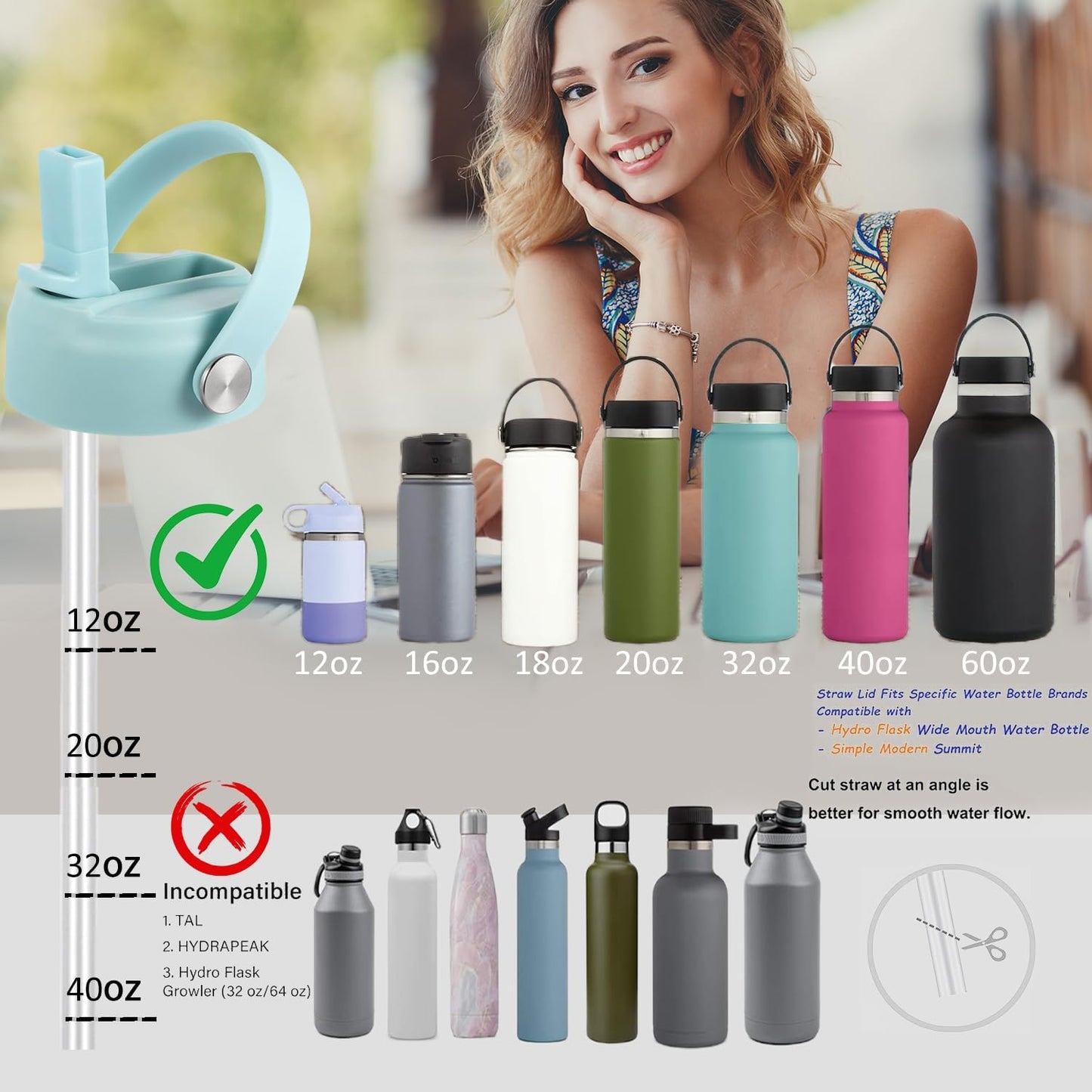 RRegeny Straw Lid for Hydro Flask Wide Mouth 32 40 oz, Lids with Flexible Handle compatible with HydroFlask, Replacement Sports Flex Cap Wide Mouth Top