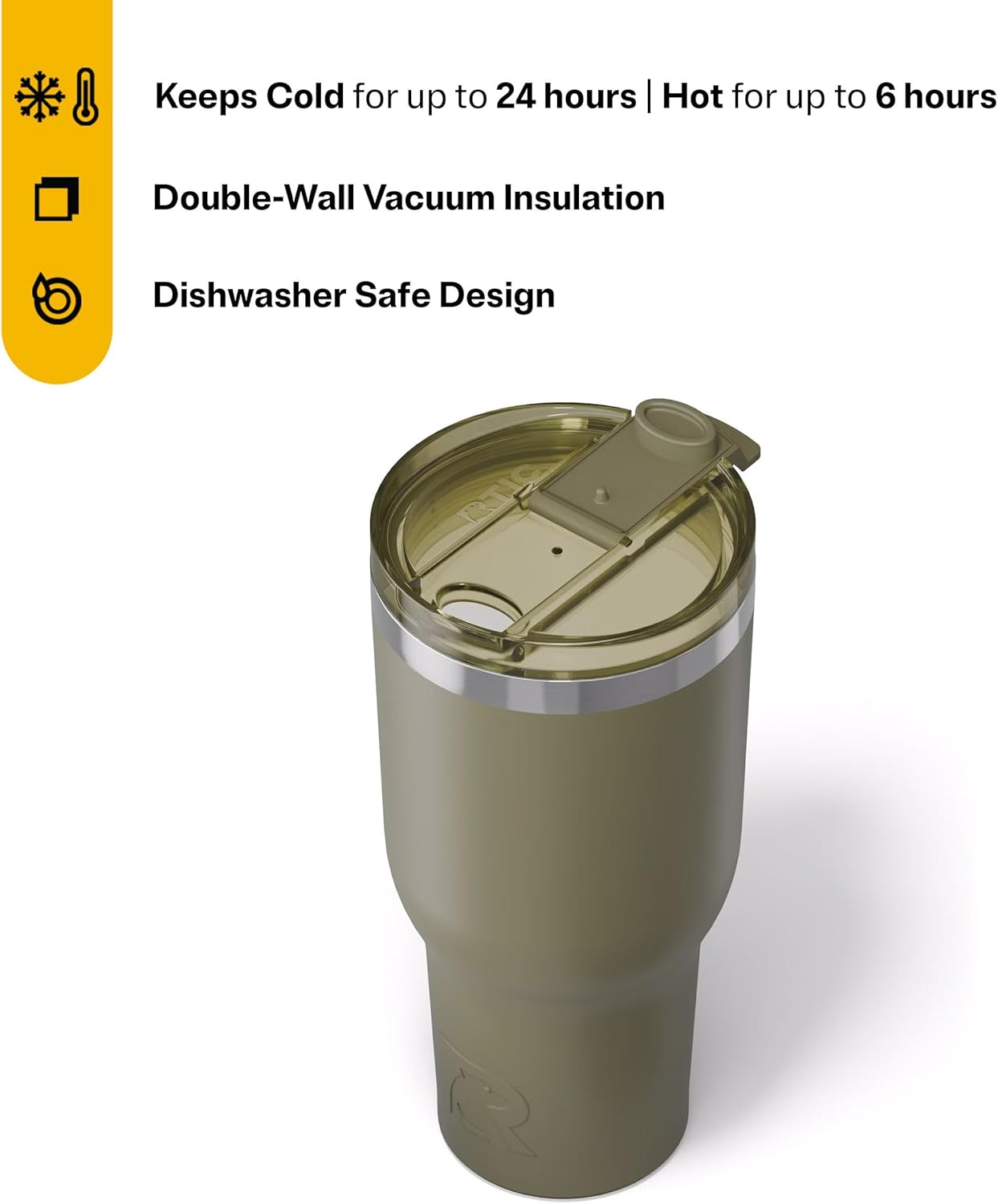 RTIC 20oz Essential Tumbler with Lid, Ceramic Lined, Insulated, Stainless Steel, Metal, Double Wall Vacuum-Insulation, Travel Cup for Iced Coffee, Tea, Hot and Cold Drink, Graphite