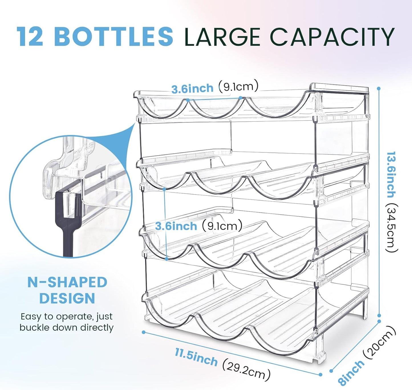 spospo Water Bottle Organizer for Cabinet, Water Bottle Storage Organizer, 2 Packs Water Bottle Storage Rack, Water Bottle Holder for Cabinet, Stackable Water Bottle Storage Rack