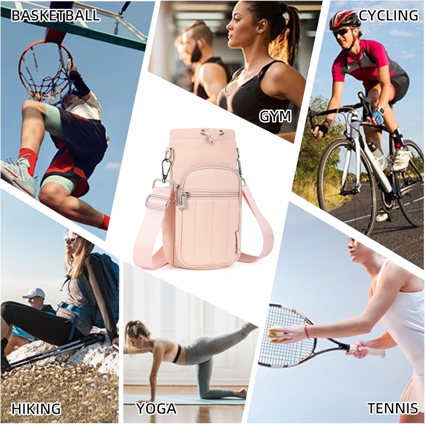 Rueesh Water Bottle Holder Bag with Adjustable Strap, Insulated Bottle Carrier Bag RFID Crossbody Sling Bag for Gym Walking