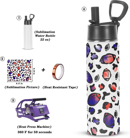Draheri Sublimation Sports Water Bottle blanks, 22 Oz Sublimation Tumblers, Double Wall Stainless Steel Sports Water Bottle Flask with Portable Handle, Individually Boxed (8 Pack)