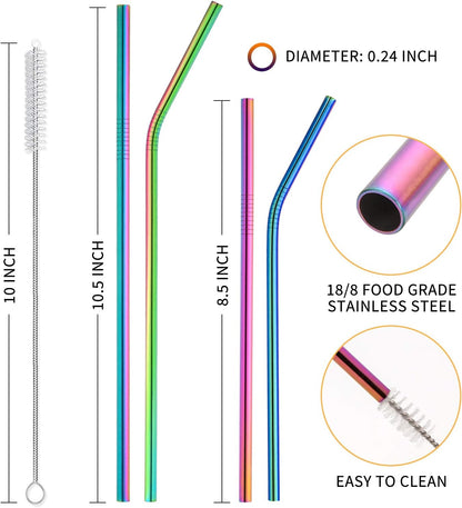 Hiware 12-Pack Reusable Stainless Steel Metal Straws with Case - Long Drinking Straws for 30 oz and 20 oz Tumblers Dishwasher Safe - 2 Cleaning Brushes Included