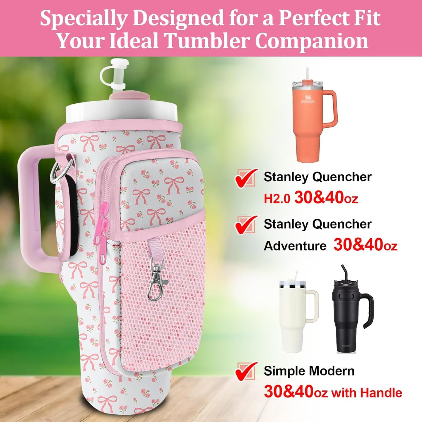 Stanley Carrier Bag for Stanley 40oz/30ozTumbler with Phone with 2 Adjustable Strap,3 Pockets Bottle Stanley Cup Carrier Bag & Case,Accessories for Hiking Travelling
