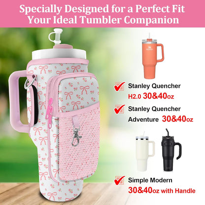 Stanley Carrier Bag for Stanley 40oz/30ozTumbler with Phone with 2 Adjustable Strap,3 Pockets Bottle Stanley Cup Carrier Bag & Case,Accessories for Hiking Travelling