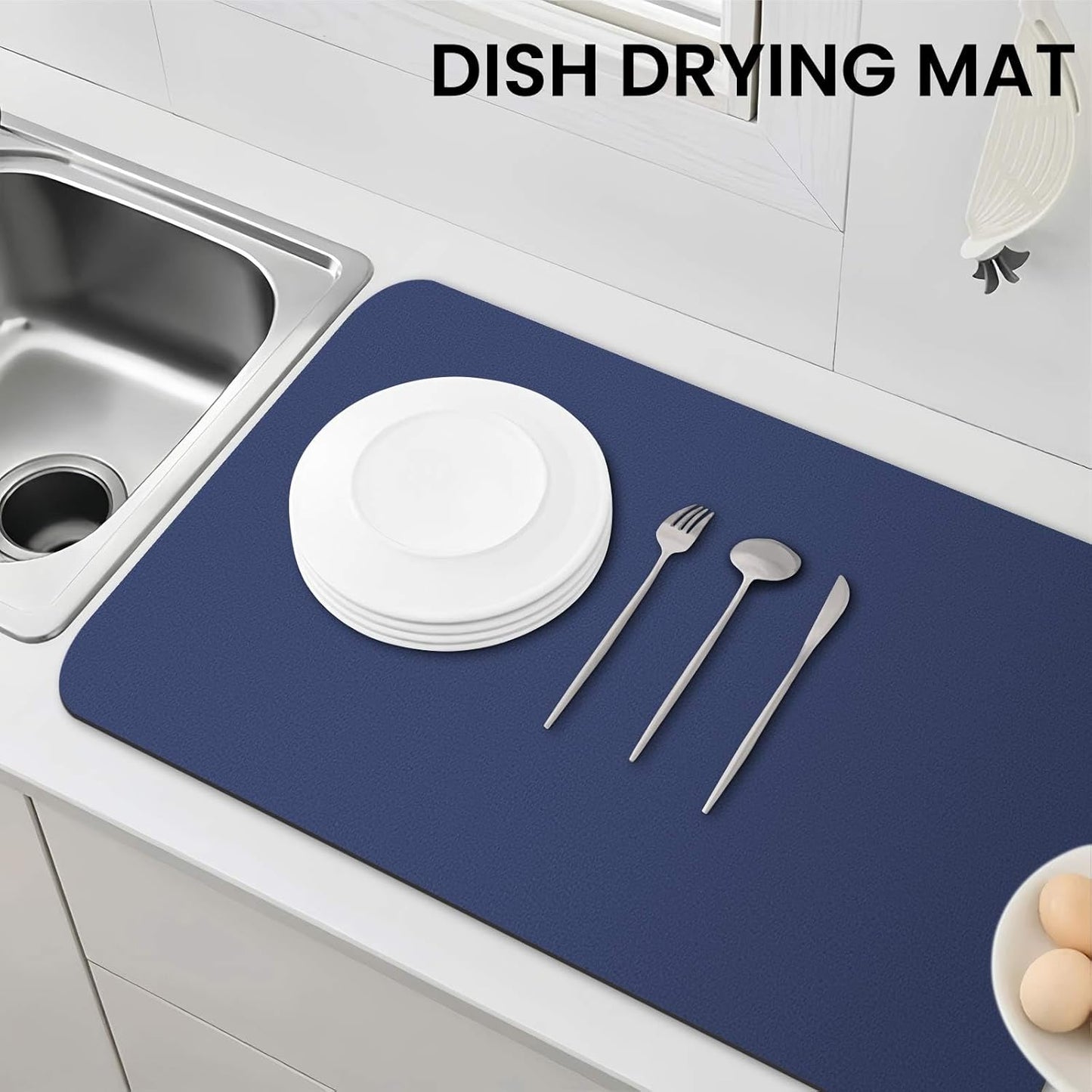 WISELIFE Dish Drying Mat Super Absorbent Drying Mat Large Dish Drying Mats for Kitchen Counter Easy Clean Dish Mat Kitchen Drying Mat15"x 18" Stylish Grey