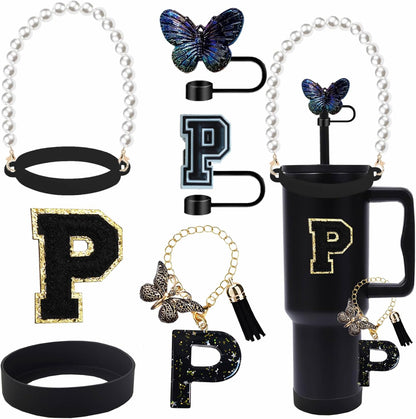 7pcs Cup Accessories for Stanley 30/40oz Tumbler, Handle Strap, Straw Cover, Silicone Boot, Letter Charm Stickers