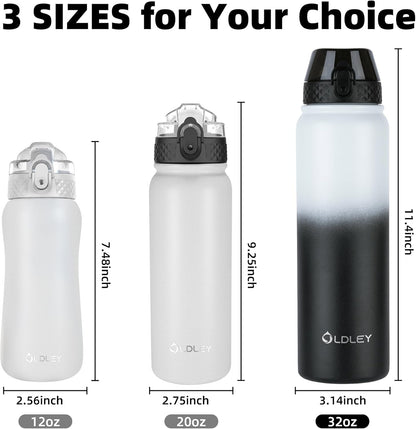 Oldley Insulated Water Bottle 20oz for Adults Kids Stainless Steel Water Bottles with Straw/Chug/Carabiner 3 Lids Fruit Strainer Double Wall Vacuum Wide Mouth BPA Free Leak-Proof for School Travel