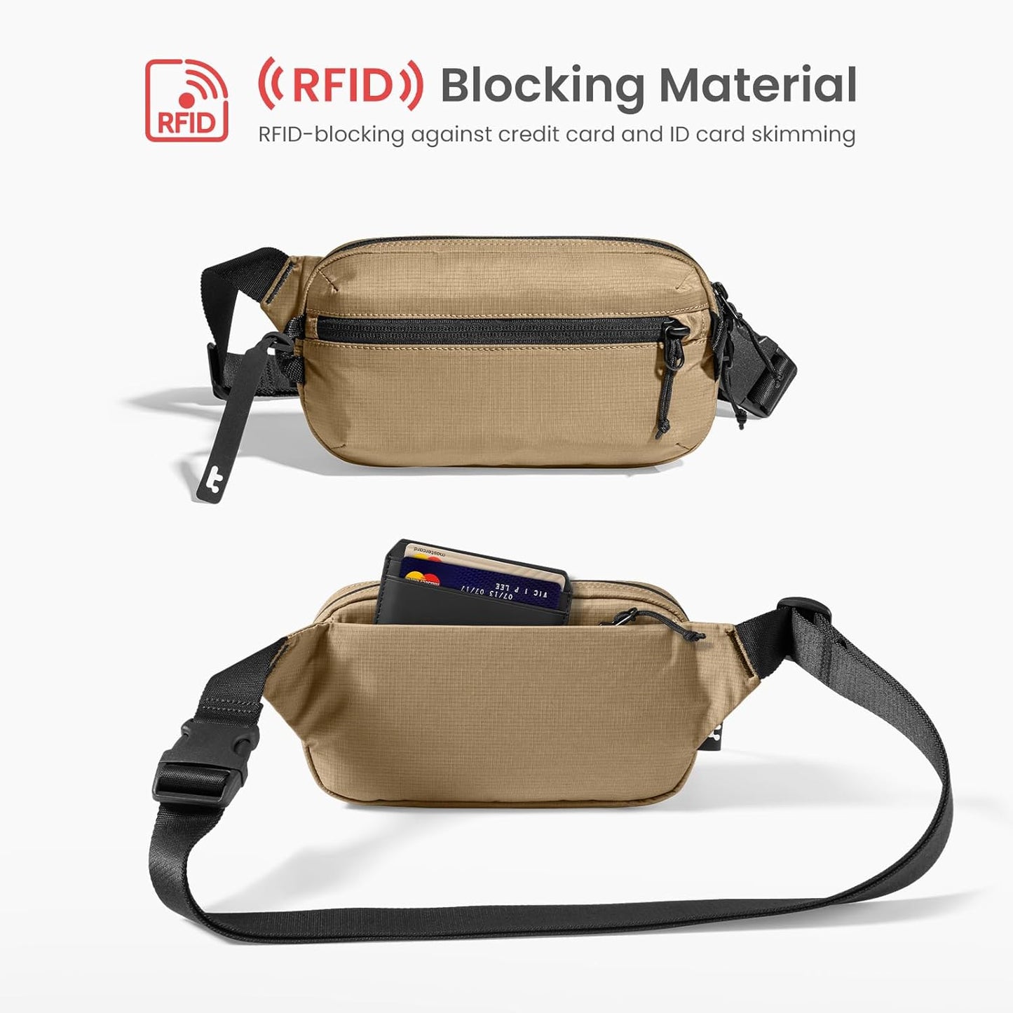 tomtoc 3.5L Sling Bag with RFID Blocking, Crossbody Bag Chest Shoulder Pack for Men and Women, Water-resistant Lightweight Casual Waist Fanny Pack for Travel/Daily Use