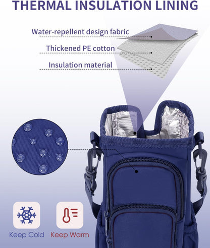 sportsnew Water Bottle Carrier Bag with Phone Pocket for 30oz 40oz Tumbler with Handle Accessories Insulated Water Bottle Holder Pouch with Strap Crossbody with Straw Cover