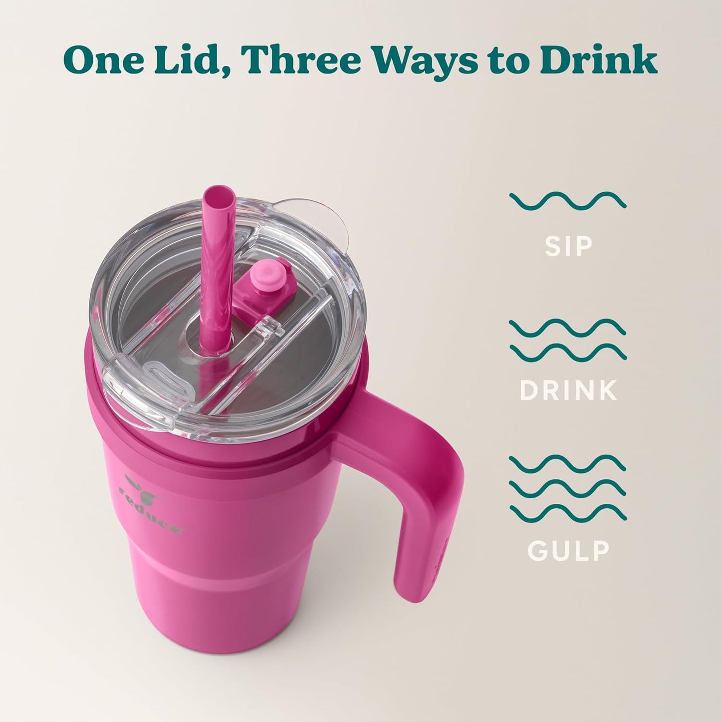 REDUCE 24 oz Stainless Steel Tumbler with Handle - Dual-Wall Vacuum Insulated Travel Mug, Sweat-Proof Lid & Reusable Straw - Keeps Drinks Cold for 24 Hrs, Fits Cupholders, Dishwasher Safe - Lilac Bud
