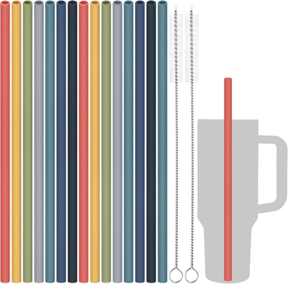Tomorotec 15PCS Reusable Silicone Drinking Straws w/ 2 Brushes, Fit for Stanley Tumbler 40oz 30oz 20oz, 12" Long Customizable for Various Drinkware, Dishwasher Safe, BPA-Free, Safe for Teeth (Macaron)