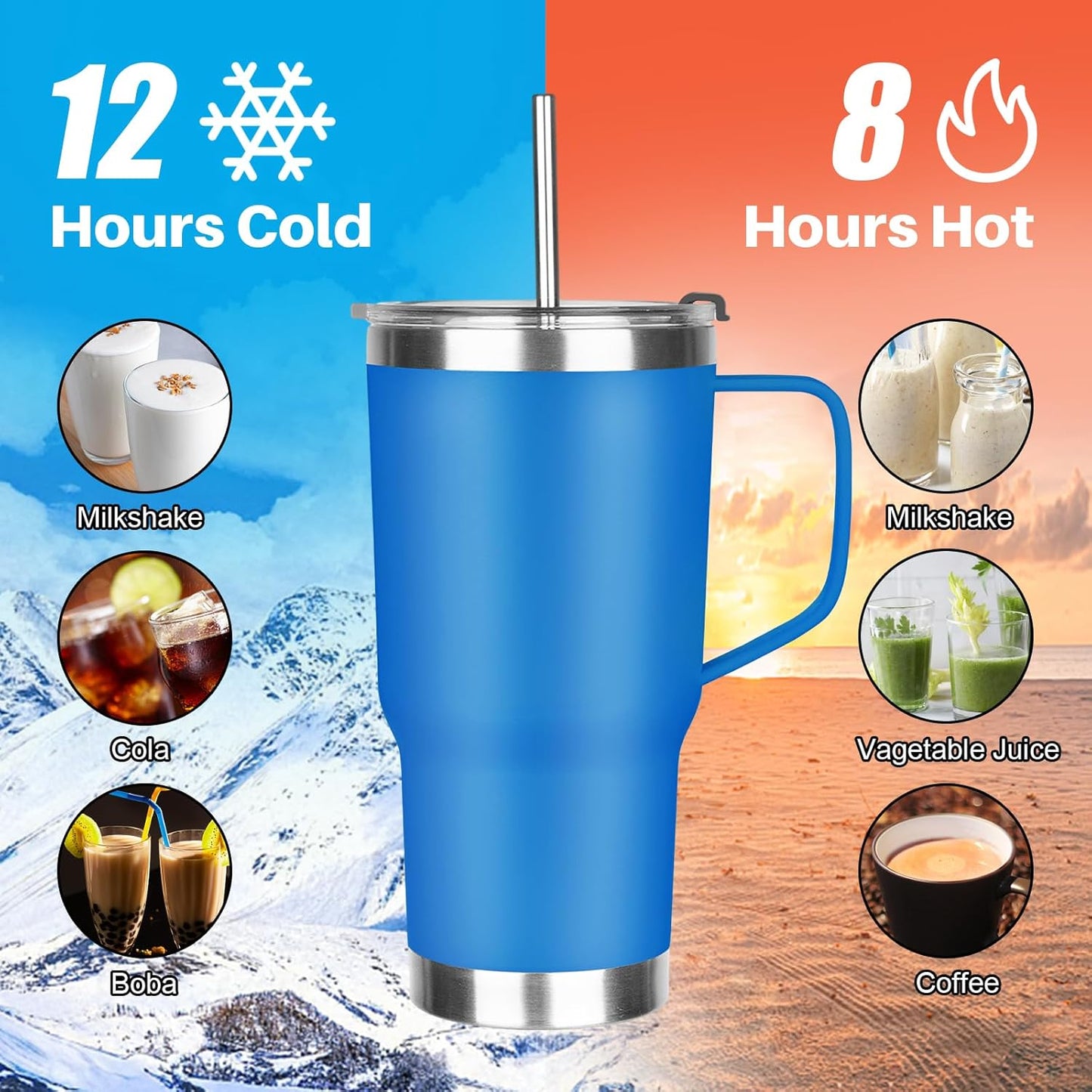 20 oz Tumbler with Handle, Stainless Steel Insulated Tumbler with Lid and Straw, Double Wall Vacuum Coffee Mug Tumbler, Insulated Coffee Thermal Cup for Cold and Hot (Light Purple)