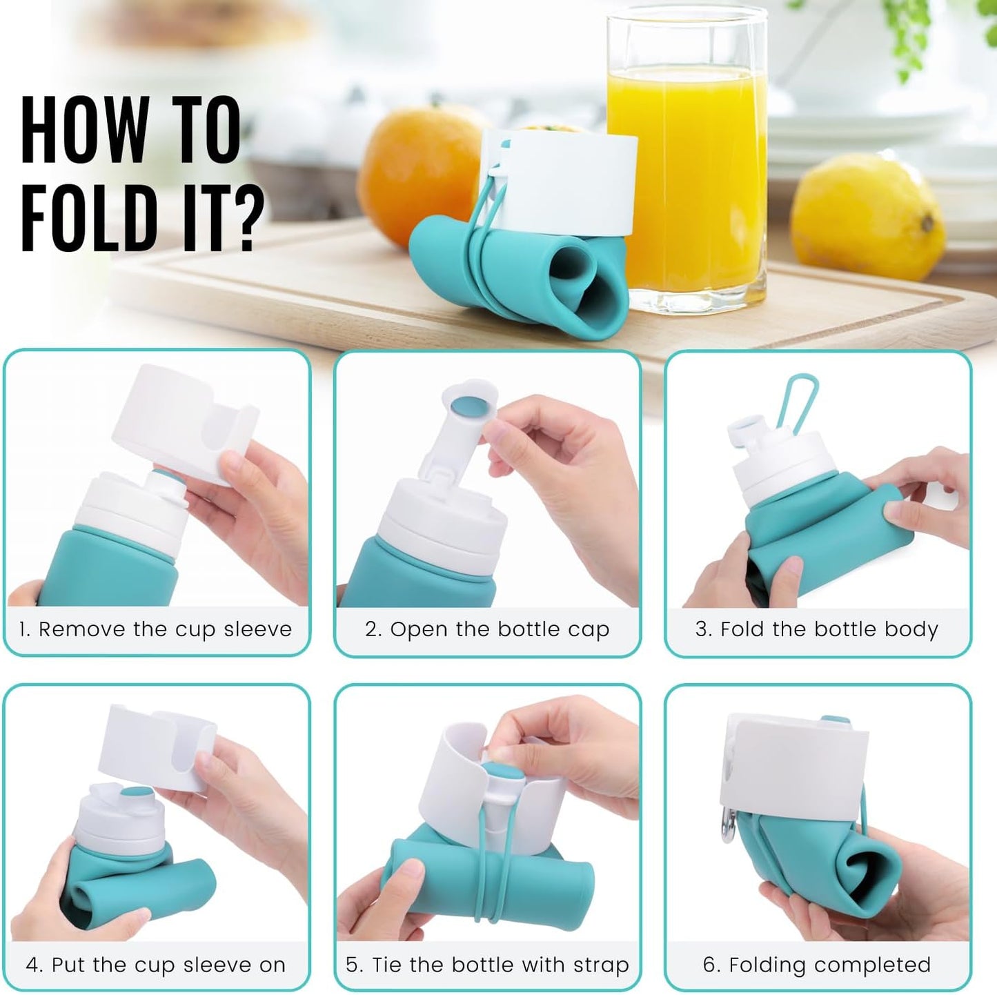 Nefeeko Collapsible Water Bottle, BPA Free 26oz Foldable Water Bottle for Travel Sports, Leak-Proof Spill-Proof Portable Water Bottles with Carabiner, Lightweight