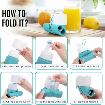 Nefeeko Collapsible Water Bottle, BPA Free 26oz Foldable Water Bottle for Travel Sports, Leak-Proof Spill-Proof Portable Water Bottles with Carabiner, Lightweight