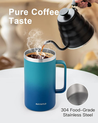 RAYMYLO Insulated Coffee Mug 12 oz, Double Wall Stainless Steel Coffee Mug with Lids, Leak-Proof & Detachable Slider Lid for Thorough Clean, Keeps Coffee Cold for 9 Hrs, Suitable for Camp Home Office