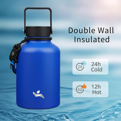 Konokyo 22oz Stainless Steel Bottles with 3 Lids Sport Insulated Water Bottle,Mint