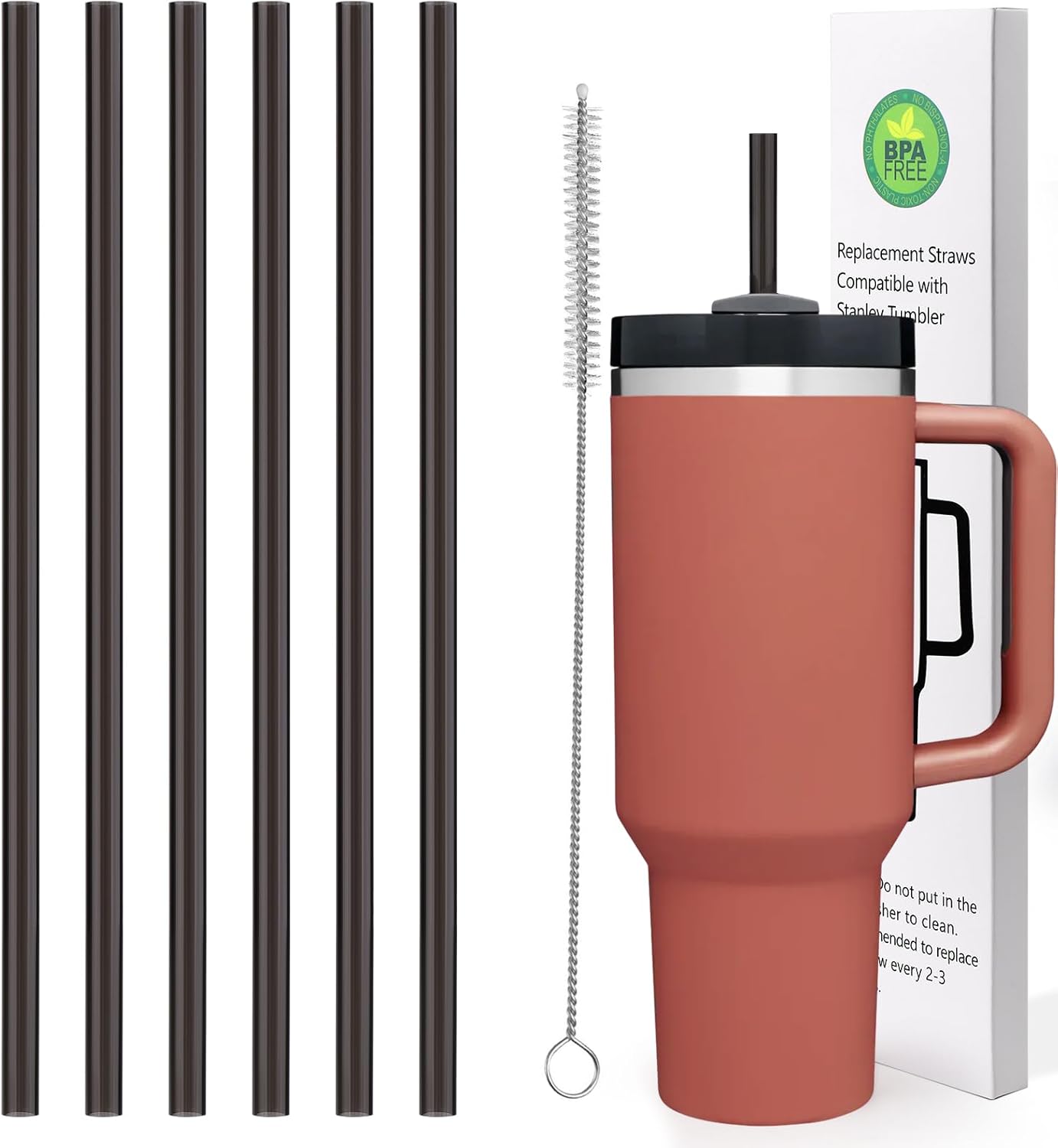 AIERSA 6 Pack Silicone Replacement Straws for Stanley 20 30 40oz Cup,Reusable Straws Compatible 40 oz Stanley Tumbler,Long Straw with Cleaning Brush for Stanley Cup Accessories