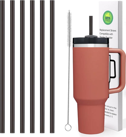 AIERSA 6 Pack Silicone Replacement Straws for Stanley 20 30 40oz Cup,Reusable Straws Compatible 40 oz Stanley Tumbler,Long Straw with Cleaning Brush for Stanley Cup Accessories